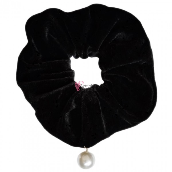 Elastic pentru par Cod ECD007LL din catifea Neagra cu perla sidefate